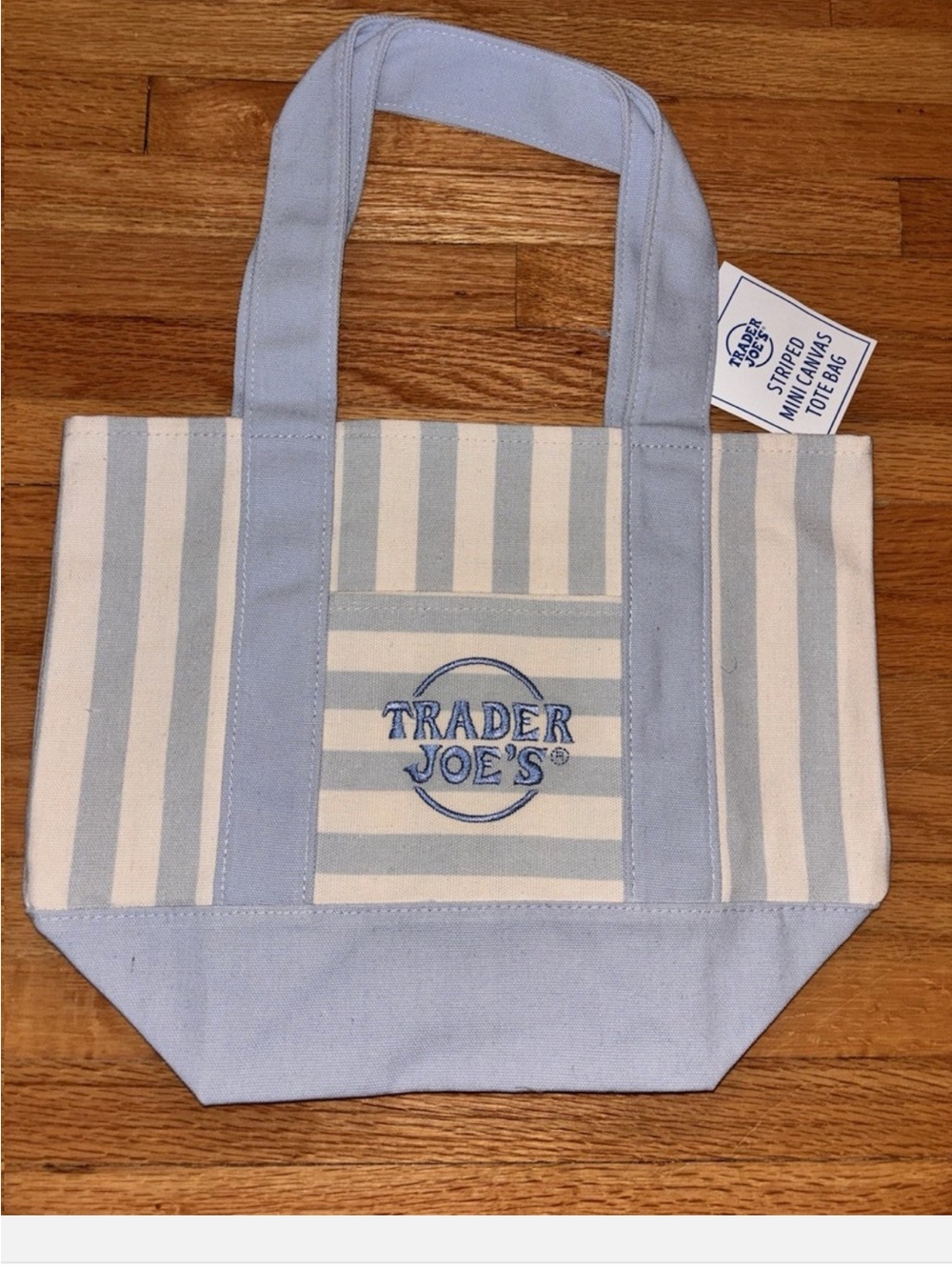 Blue and White Striped Trader Joes Tote Bag